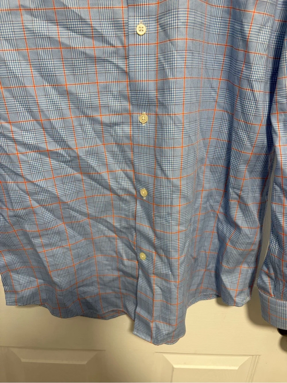 Banana Republic Light Blue Plaid Dress Shirt with Orange Accents